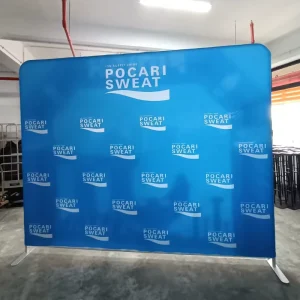 Custom Portable Trade Show Display Frame with Tension Fabric Backdrop and Aluminum Banner Stand