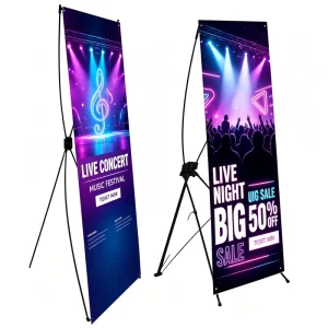 Custom Printed Eco-Friendly Aluminum Adjustable Tripod X Banner Stand, Weatherproof