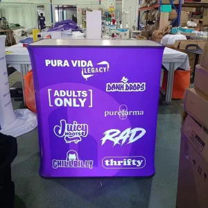 Custom Printed Portable Rectangle Pop-Up Booth Table with LED Light Oval Folding Counter Table