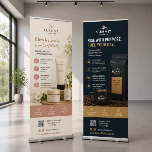 Custom Printed Retractable Roll-Up Banner Stand for Trade Shows, Stores, Conferences, and Indoor Advertising
