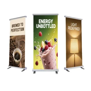 Custom Printed Silver Aluminum Portable Adjustable Roll Display for Outdoor Commercial Use