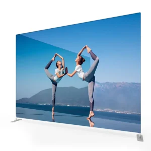 Custom Printed Tension Fabric Tube Backdrop with Flat Stretch Fabric and Pipe-and-Drape Display Stand, 10 ft
