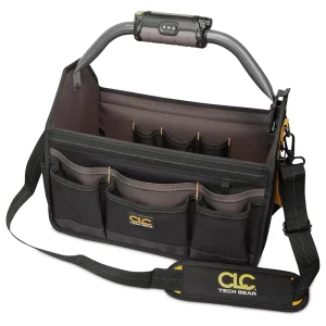 Custom Professional L234 15 Inch 22 Pocket Tech Gear Light Handle Open Top Tool Carrier Electrician Carpenter Duty Tool Bag