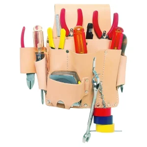 Custom Professional W500 Electrician’s Tool Pouch Heavy Duty 8 Pocket Tan Pouch Bag Durable Leather Shiny Fabric