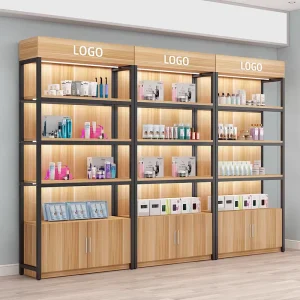 Custom Retail Display Cabinet Rack LED Light Stainless Steel Perfume Display