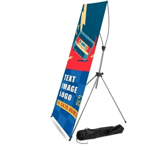 Custom Retractable X Stand Floor Standing Display Banner (Blue Red) Travel Bag for Weddings Graduations Events & Store Use