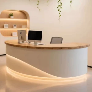 Custom Semi-Circle Curved Checkout and Reception Desk Counter for Nail or Hair Salon Boutique Shop