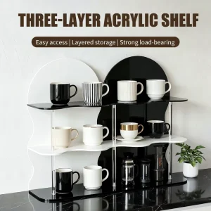 Custom Size Wavy 3-Tier Acrylic Display Stand for Coffee Mugs, Cups, Desserts, and Perfume