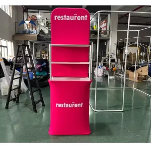 Custom Size and Shape Portable Tension Fabric Display Counter for Trade Shows and Exhibitions
