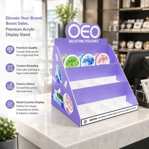 Custom Snus Eco-Friendly Acrylic Countertop Display Stand Nicotine Pouch Retail Shop Rack Recyclable