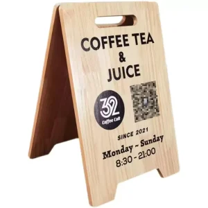 Custom Solid Wood Double-Sided A-Frame Sidewalk Sign for Coffee Shop