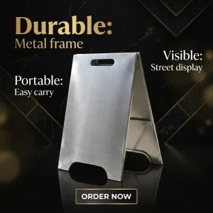 Custom Stainless Steel A-Frame Sign Commercial Double-Sided Outdoor Floor Stand Metal Sign Board