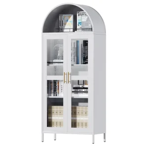 Custom Tall Storage Cabinet With Glass Display Cabinet Doors Metal Arched Storage Cabinet for Living Room