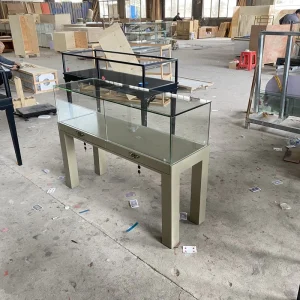 Custom Ultra-White Tempered Glass Jewelry Display Cabinet with LED Lighting
