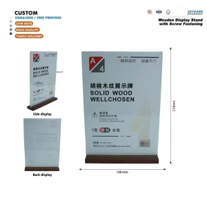 Custom Walnut Wood Desktop Sign Holder with Vertical Acrylic Display for A4 Certificates