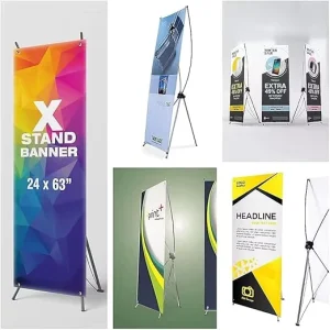 Custom Waterproof Silver Aluminum Rotating Portable Detachable X Banner Stand