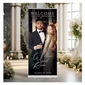 Custom Wedding Roll-Up Banner Stand with Backdrop and Logo