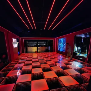 Custom Wireless Glass LED Dance Floor Panels with Magnetic Portable Infinity Light Tiles for Weddings and Parties