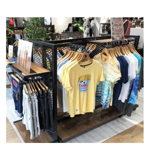 Custom Wood and Metal Pull-Down Jeans Rack Display Shelf With Slotted Channel Bracket