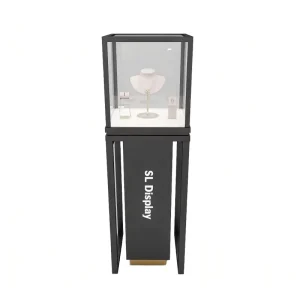 Custom Wood and White Glass Jewelry Shop Display Cabinet with Lock