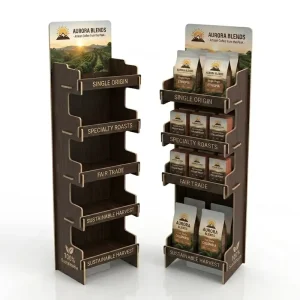 Custom Wooden Display Rack Floor Standing Wood Display Stand for Coffee Bean Tea Retail Store Commercial Showcase