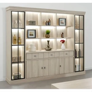 Custom Wooden Glass Living Room Display Cabinet with LED Light