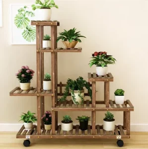 Custom Wooden Multi-Shelf Flower Pot Stand and Plant Display Rack for Garden