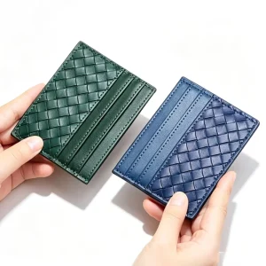 Custom Woven PU Leather Card Holder for Men and Women with Logo Stamping