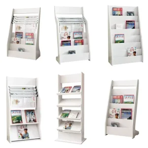 Customizable Eco Friendly Wood Steel Bookshelf Magazine Newspapers Periodicals Book Display Rack Floor Office Wall Brochure