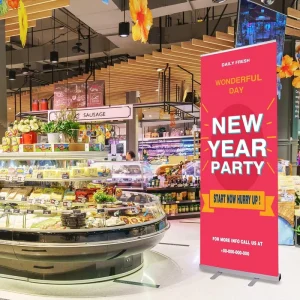 Customizable Festive Shiny Waterproof Christmas Easy Install Roll up Banner for Xmas Party