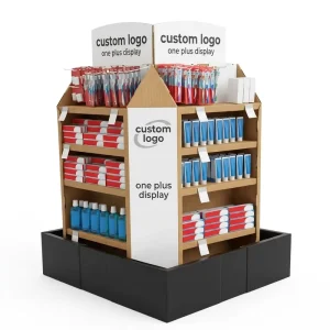 Customizable Foldable Eco friendly Cardboard Pallet 3 Shelf Freestanding Display Stand for Promotional Advertising Display