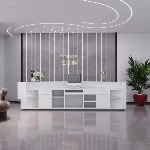 Customizable Height-Adjustable White Reception Counter for Beauty Salon and Hotel