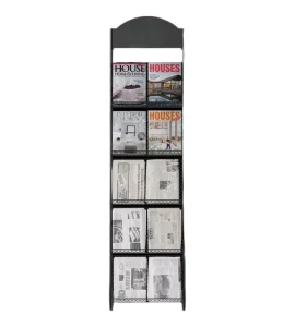 Customizable Metal Powder Coated Lightweight Vertical Newspaper and Brochure Display Stand Rack for Book Display