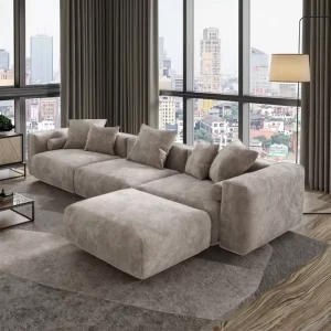 Customizable Modular Fabric Sectional Sofa Set with Cushions Low Seat Design for Living Room Lounge or Apartment