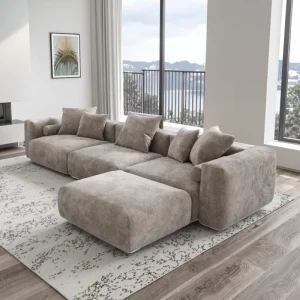Customizable Modular Fabric Sectional Sofa Set with Cushions and Low-Seat Design