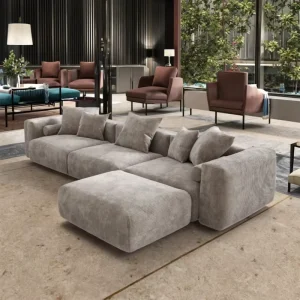 Customizable Modular Fabric Sectional Sofa Set with Cushions and Low Seat Design