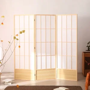 Customizable Natural Color Wooden Folding Shoji Screen Villa Living Room Divider Fabric Panel Art Adjustable Foldable OEM Design