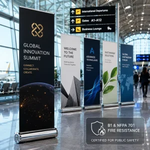 Customizable Size Economical Portable Vinyl PVC One Sided Roll Up Banners Display Stand Digital Printing Environmental Ink