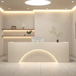 Customizable Size Modern White Wooden Beauty Salon Reception Counter with LED Light
