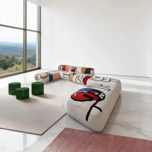 Customizable Unique Patterns Graffiti Prints Sofa Playful Art Modular Plush Compressed Sofa for Living Room Villa Art Gallery