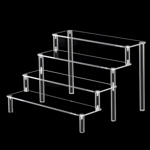 Customized 3 Tier Clear Acrylic Cosmetic Display Stand 4 Layer Acrylic Cupcake Display Risers for Pop Figures Perfume