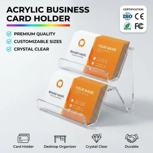 Customized Acrylic Business Card Holder 2 Tier Business Card Display Clear Business Cards Stand For Desk & Counter