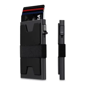 Customized Automatic Pop up Aluminum Card Case Genuine Leather Gift Card Holder for Men Business