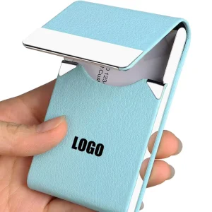 Customized Business Leather Card case Metal Name Slim Card Holder Bank Card Pocket with Magnetic Buckle for Promotion