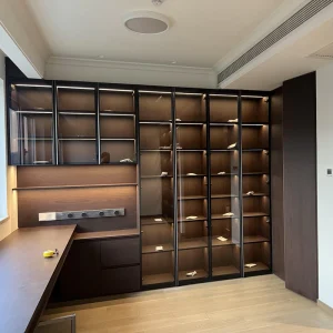 Customized Glass Door Bookcase Display Cabinet for Home, Living Room or Hotel
