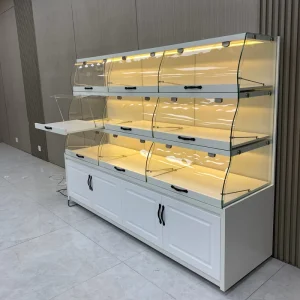 Customized Glass Wooden Bakery Cabinets Counter Pull Out Tray Cake Showcase Bakery Display Cabinet