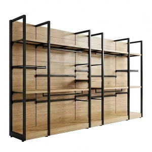 Customized Light-Duty Gondola Shelving Supermarket Rack with Wooden Display Shelves
