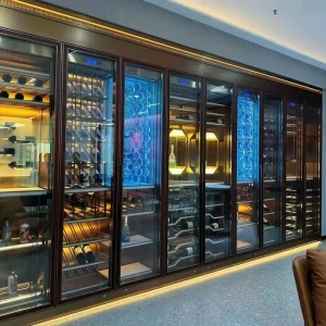 Customized Modern Luxurious Stainless Steel Wine Cabinet Large Whisky Glass Thermostatic Wine Cellar Wall For Living Cooling