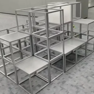 Customized Modern Square Grid Display Stand with Powder Coated Metal Single Shelf Easy Assembly for Indoor Use