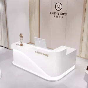 Customized Modern White L-Shaped Reception Desk for Beauty Salon